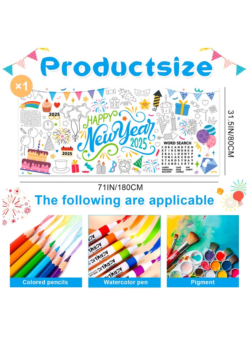 FRUITFUL PARTY Giant New Years Coloring Poster, 71''x31.5'' Happy New Year Large Coloring Poster, New Year Giant Coloring Poster Happy New Year Coloring Poster for Kids, for New Years Eve Party Supplies 2025 - Image 4