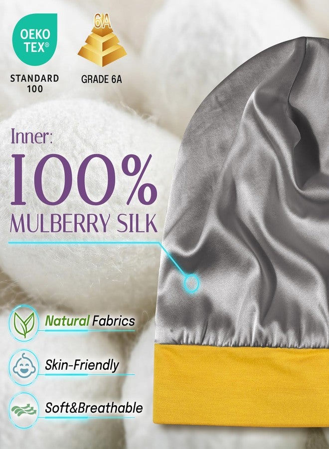 OLESILK Silk Baby Bonnet for 0-6 Months - 100% Mulberry Silk Toddler Hair Bonnet, Adjustable Night Cap for Sleeping Yellow - Image 2