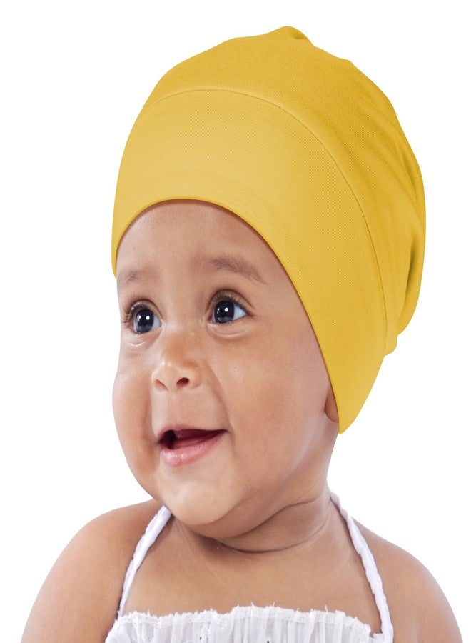 OLESILK Silk Baby Bonnet for 0-6 Months - 100% Mulberry Silk Toddler Hair Bonnet, Adjustable Night Cap for Sleeping Yellow - Image 1