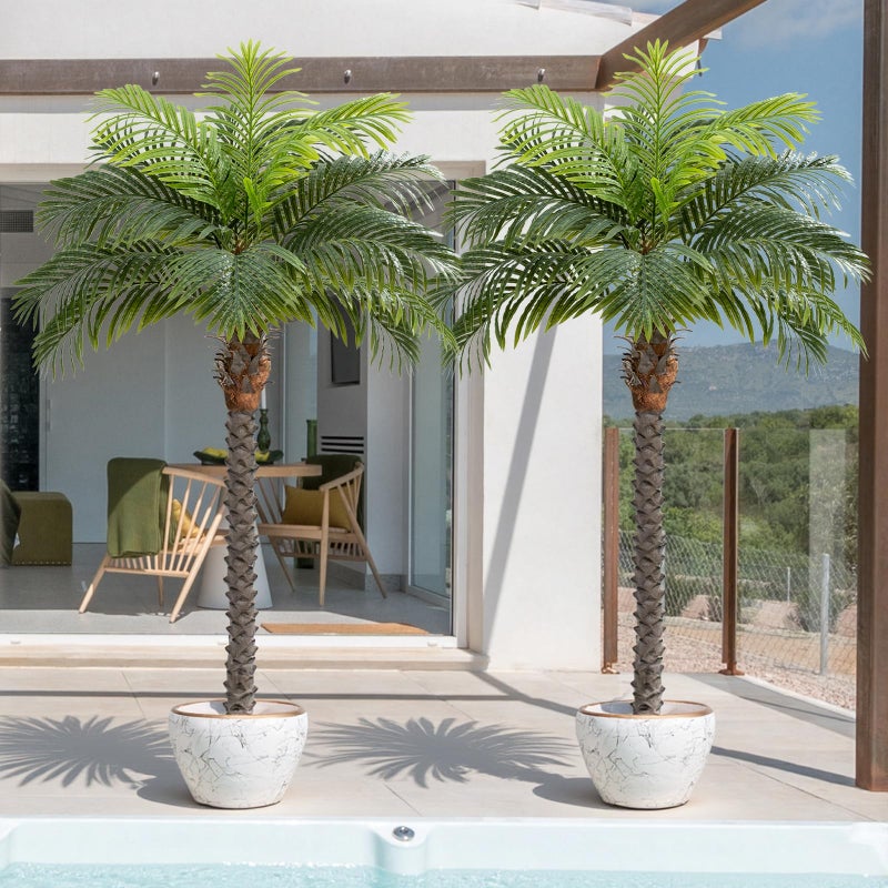 Keeplush 5ft Artificial Phoenix Palm Tree for Outdoor Indoor Decor, Faux Coconut Silk Palm Tree Tropical Fake Tree Plant for Outside Patio Indoor Home Office Bathroom Pool Coastal Decor (Set of 2) - Image 1