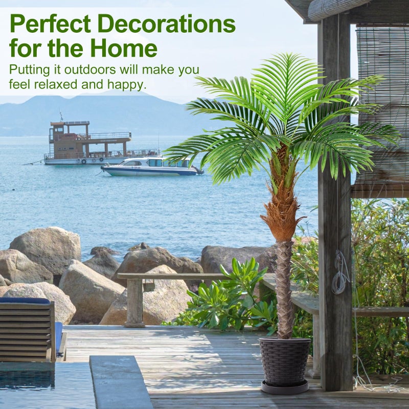 Keeplush 5ft Artificial Phoenix Palm Tree for Outdoor Indoor Decor, Faux Coconut Silk Palm Tree Tropical Fake Tree Plant for Outside Patio Indoor Home Office Bathroom Pool Coastal Decor (Set of 2) - Image 4