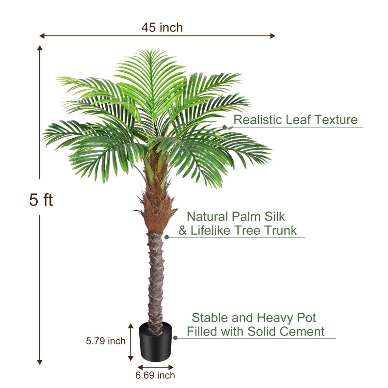 Keeplush 5ft Artificial Phoenix Palm Tree for Outdoor Indoor Decor, Faux Coconut Silk Palm Tree Tropical Fake Tree Plant for Outside Patio Indoor Home Office Bathroom Pool Coastal Decor (Set of 2) - Image 2