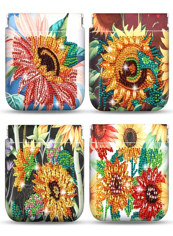 Hsei 4 Pcs Diamond Painting Coin Purse Pouch Leather DIY Rhinestone Paint Handmade Clutch Change Holder Change Purse Diamond Painting Bags for Adults Women Art Craft Makeup (Sunflower) - Image 1