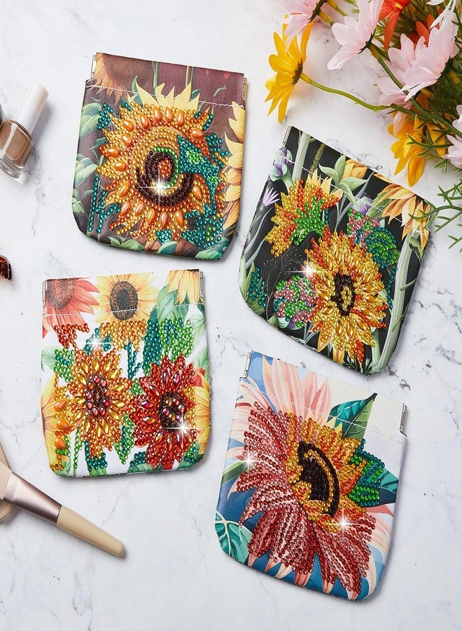 Hsei 4 Pcs Diamond Painting Coin Purse Pouch Leather DIY Rhinestone Paint Handmade Clutch Change Holder Change Purse Diamond Painting Bags for Adults Women Art Craft Makeup (Sunflower) - Image 5
