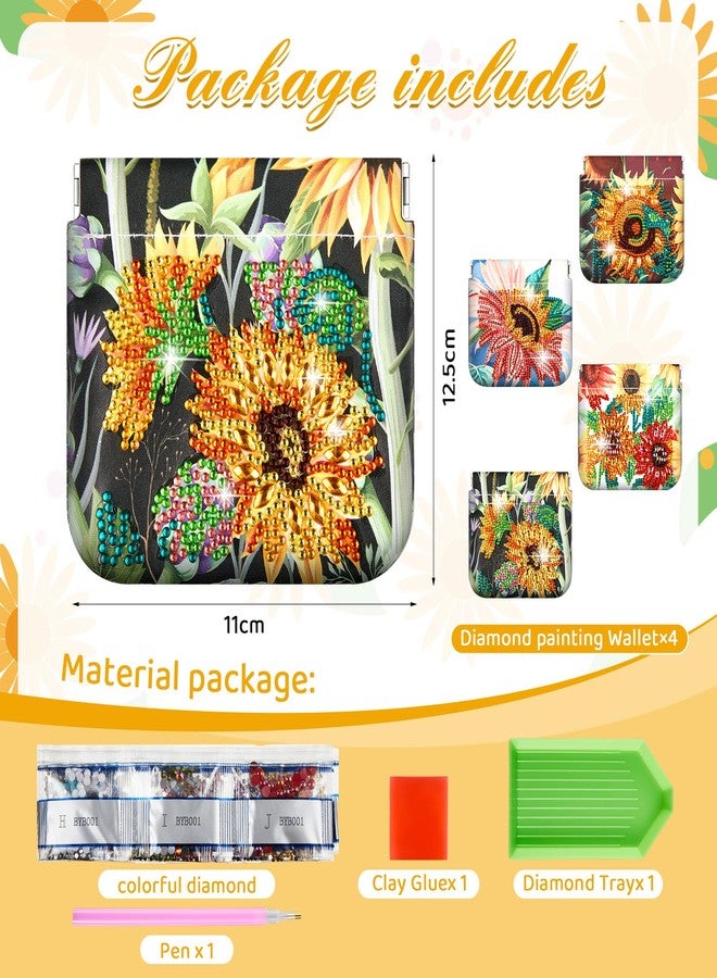 Hsei 4 Pcs Diamond Painting Coin Purse Pouch Leather DIY Rhinestone Paint Handmade Clutch Change Holder Change Purse Diamond Painting Bags for Adults Women Art Craft Makeup (Sunflower) - Image 2