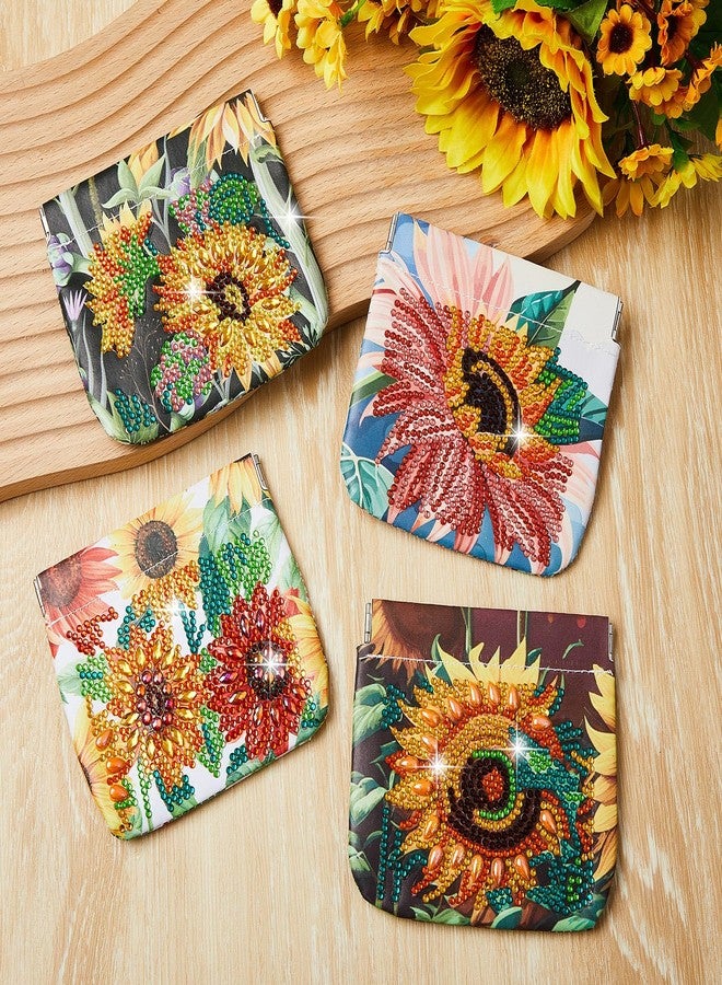 Hsei 4 Pcs Diamond Painting Coin Purse Pouch Leather DIY Rhinestone Paint Handmade Clutch Change Holder Change Purse Diamond Painting Bags for Adults Women Art Craft Makeup (Sunflower) - Image 3
