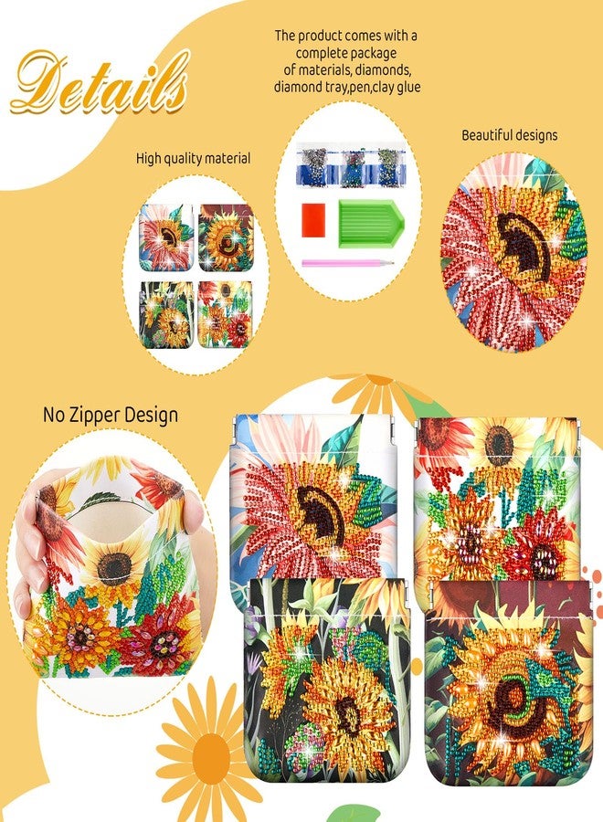 Hsei 4 Pcs Diamond Painting Coin Purse Pouch Leather DIY Rhinestone Paint Handmade Clutch Change Holder Change Purse Diamond Painting Bags for Adults Women Art Craft Makeup (Sunflower) - Image 4