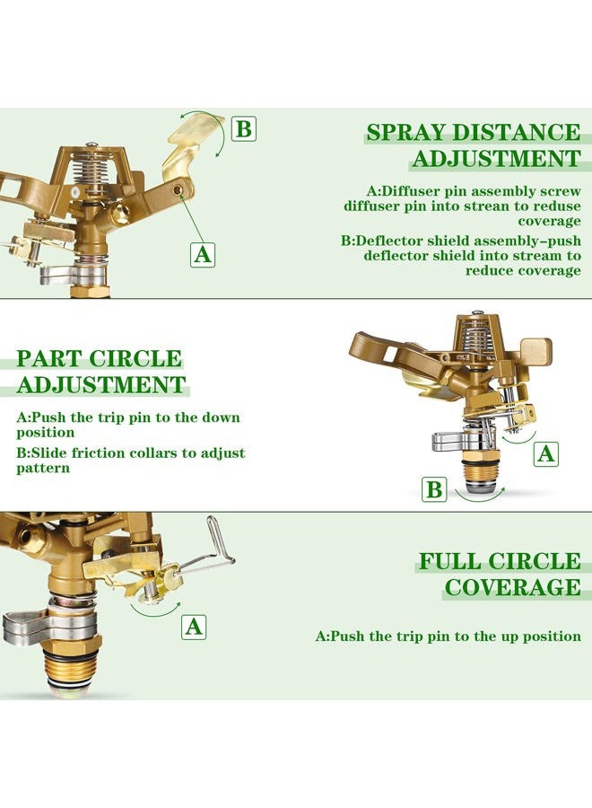 Ferraycle 1/2 Inch Brass Impact Sprinkler Head Heavy Duty Sprinkler Head with Nozzles Adjustable 0-360 Degrees Impulse Sprinkler Head Lawn Watering Sprinkler for Yard Irrigation(3 Pieces) - Image 4
