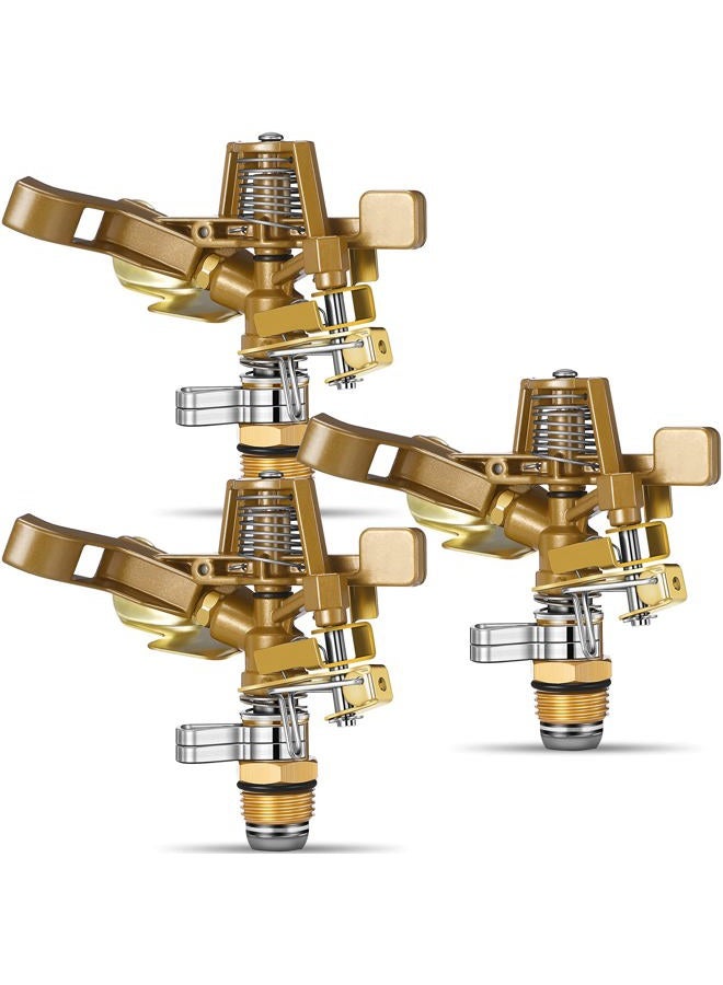 Ferraycle 1/2 Inch Brass Impact Sprinkler Head Heavy Duty Sprinkler Head with Nozzles Adjustable 0-360 Degrees Impulse Sprinkler Head Lawn Watering Sprinkler for Yard Irrigation(3 Pieces) - Image 1