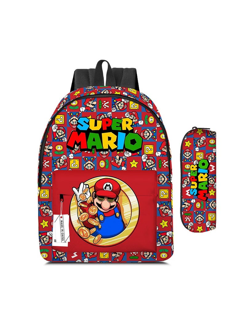 2 Pcs Super Mario School Backpack And Pencil Case Multicolour Made In China  - Image 1