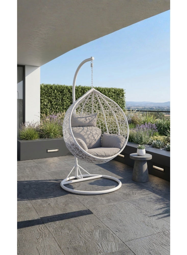 Karnak Samaira Hanging Swing Chair Wicker Egg Chair with Stand Outdoor Balcony Garden FurnitureKarnak Samaira Hanging Swing Chair Wicker Egg Chair with Stand Outdoor Balcony Garden Furniture (White) - Image 1