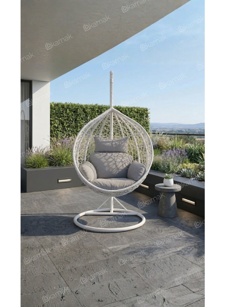 Karnak Samaira Hanging Swing Chair Wicker Egg Chair with Stand Outdoor Balcony Garden FurnitureKarnak Samaira Hanging Swing Chair Wicker Egg Chair with Stand Outdoor Balcony Garden Furniture (White) - Image 2