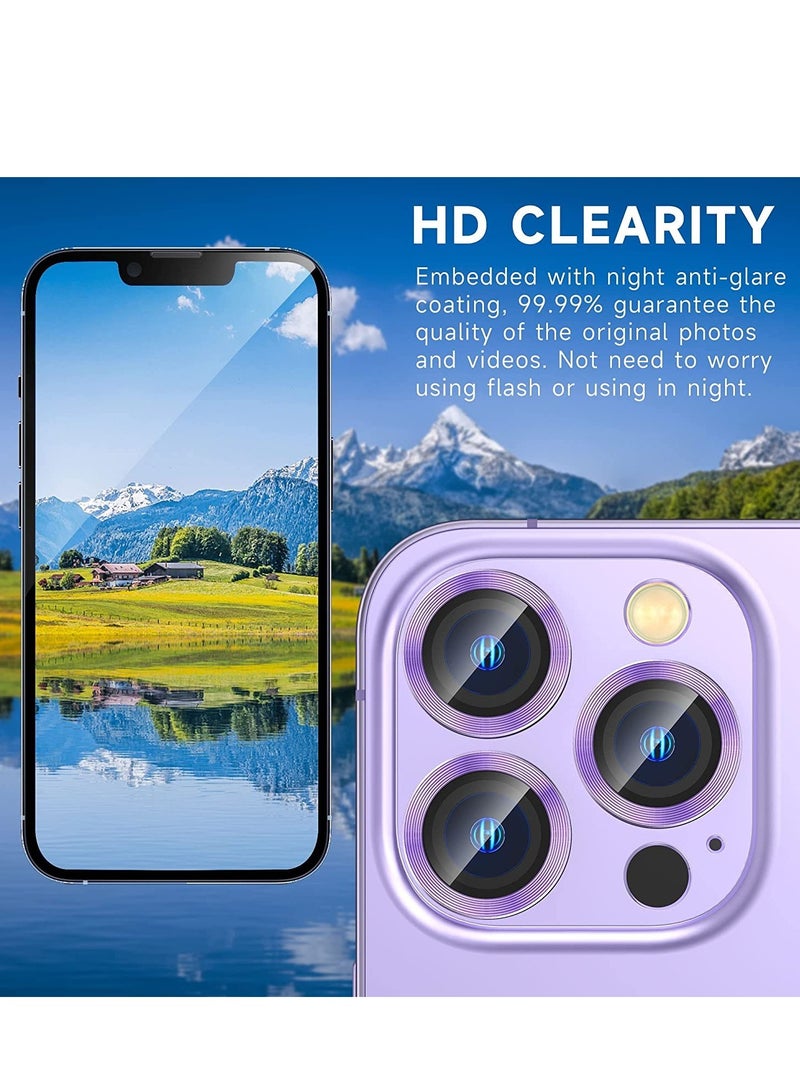ELTRAZONE for iPhone 14 Pro - iPhone 14 Pro Max Camera Lens Protector, 9H Tempered Glass Camera Cover Screen Protector Metal Individual Ring for iPhone 14Pro 6.1 inch iPhone 14 ProMax 6.7 inch (Light Purple) - Image 3