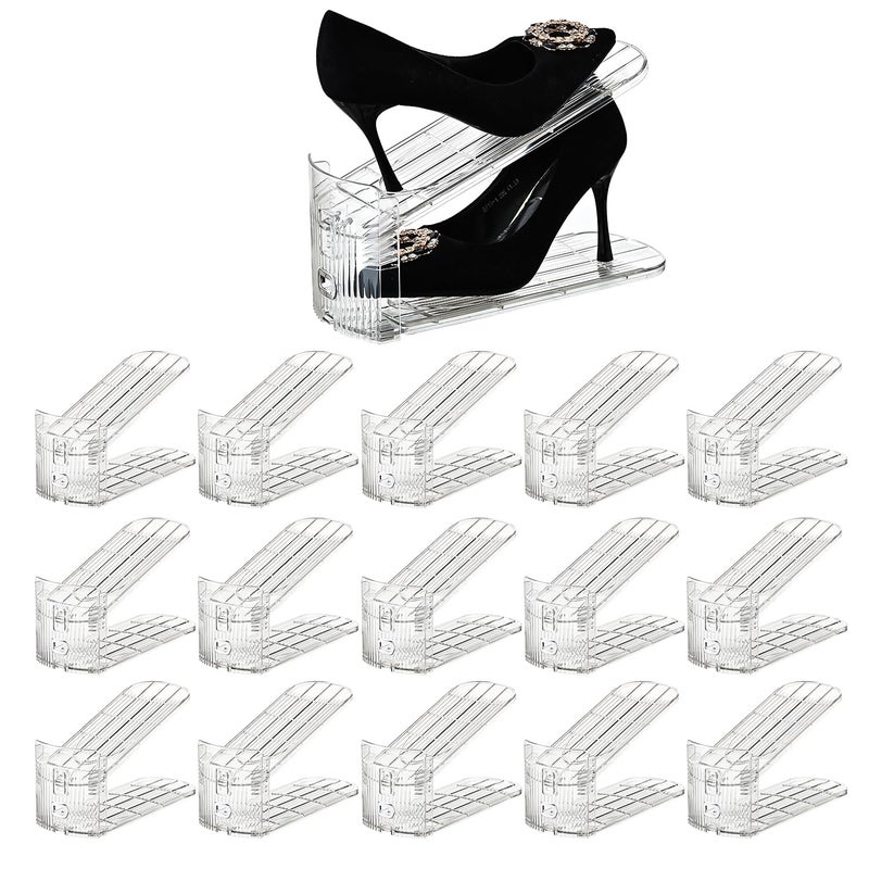 beehomay Shoe Slots Organizerï¼Œ15Pack Shoe Stackers for a Pair of Shoes,Adjustable Shoe Rack with Three Levelsï¼ŒShoe Storage Shoe Space Saver - Image 1