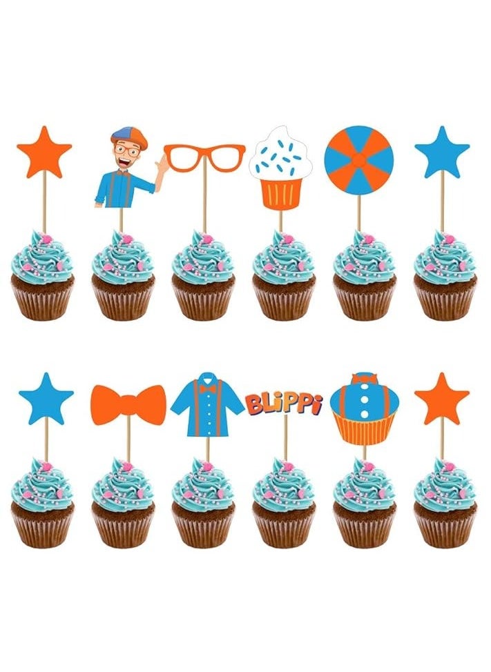 Gerenic - 12PCS/Set Blippi Cake Toppers Decor, Cupcake Decoration for Kids Birthday Party - Image 1