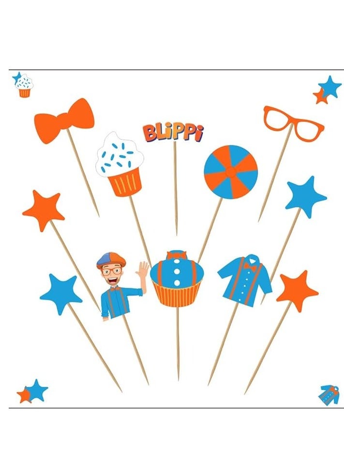 Gerenic - 12PCS/Set Blippi Cake Toppers Decor, Cupcake Decoration for Kids Birthday Party - Image 1