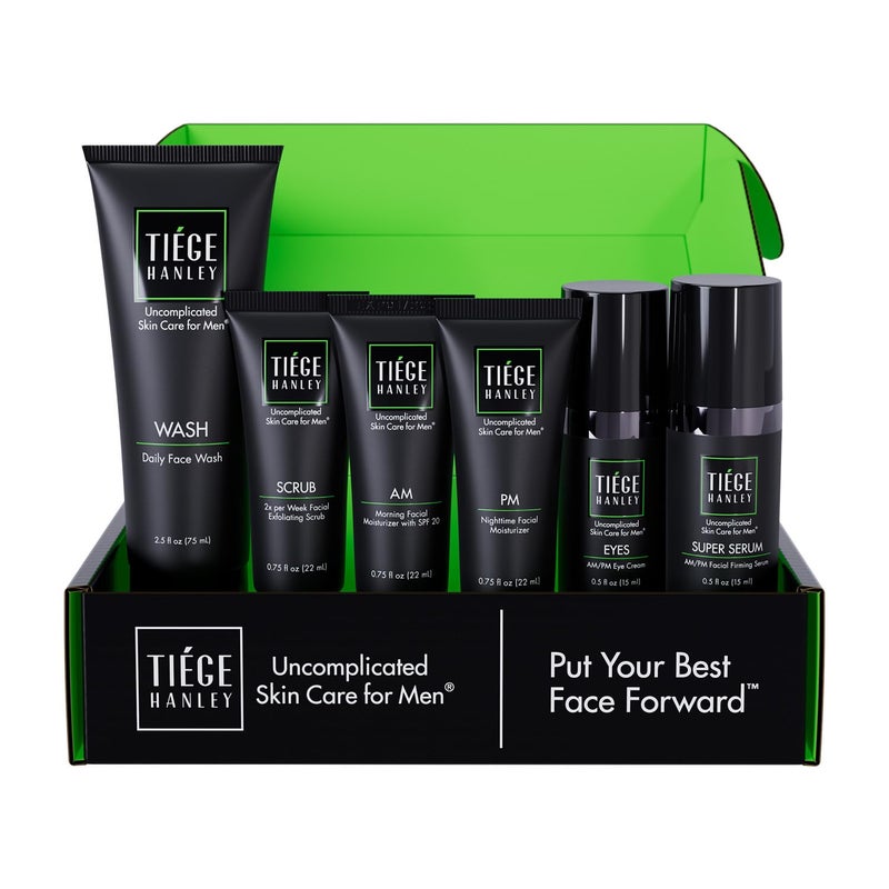 Tiege Hanley Skin Care Set for Men, Anti Aging Routine, System Level 3, Daily Face Wash, Facial Scrub, Two Moisturizers, Eye Cream, and Serum for Healthy, Hydrated Skin, Menâ€™s Skin Care, 6 Piece Kit - Image 1