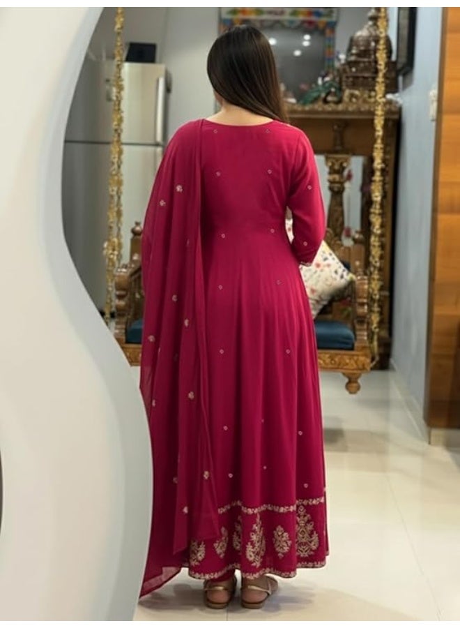 آني ديزاينر طقم كورتا نسائي مطبوع من مزيج الفسكوز من تصميم آني، بتصميم A-Line، مع بنطال وشال | طقم نسائي أنيق من ثلاث قطع | طقم كورتا وبنطال وشال بياقة على شكل حرف V وأكمام ثلاثة أرباع، مناسب للعمل والجامعة والارتداء اليومي - Image 4