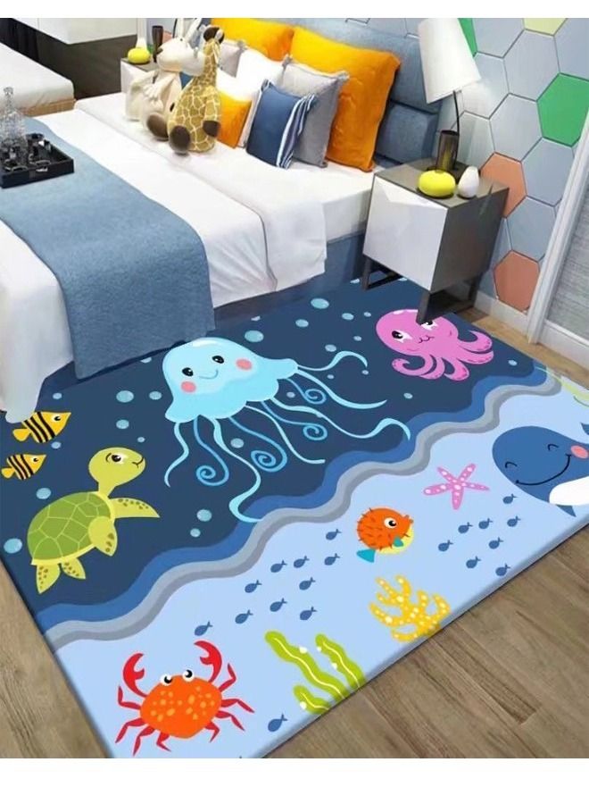 fashionhome 2 Pcs Classic Cartoon Ocean Animal Theme Baby Play Mat Kids Room Carpet Super Absorbent Decoration Rug for Bedroom Easy to Clean Playing Area Mat 100 x 200 Centimeter - Image 2