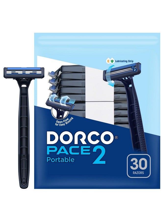 DORCO Pace 2 Plus Disposable Razor 2 Blades Pivoting Head Openflow For Easy Rinsing With Lubricating Strip And Long Nonslip Rubber Handle (30 Ct No Rubber Handle) - Image 1