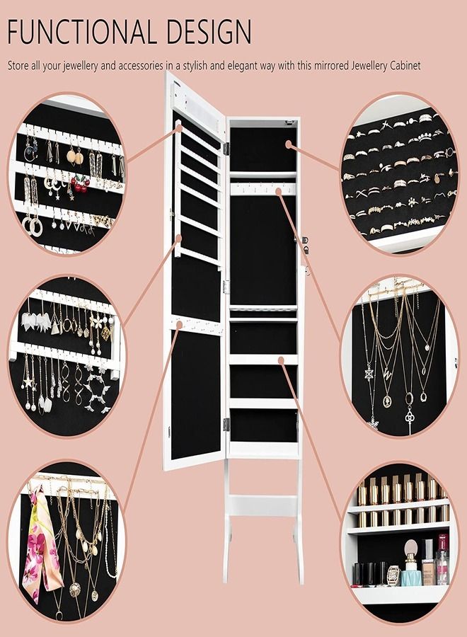 ZEESQUARE Luxury Lockable Jewellery Cabinet Armoire – Full Length Mirror with Real Glass, Soft Black Flannel Lining, Private Key Lock, and Spacious Storage for Earrings, Necklaces, and Rings  - Image 5