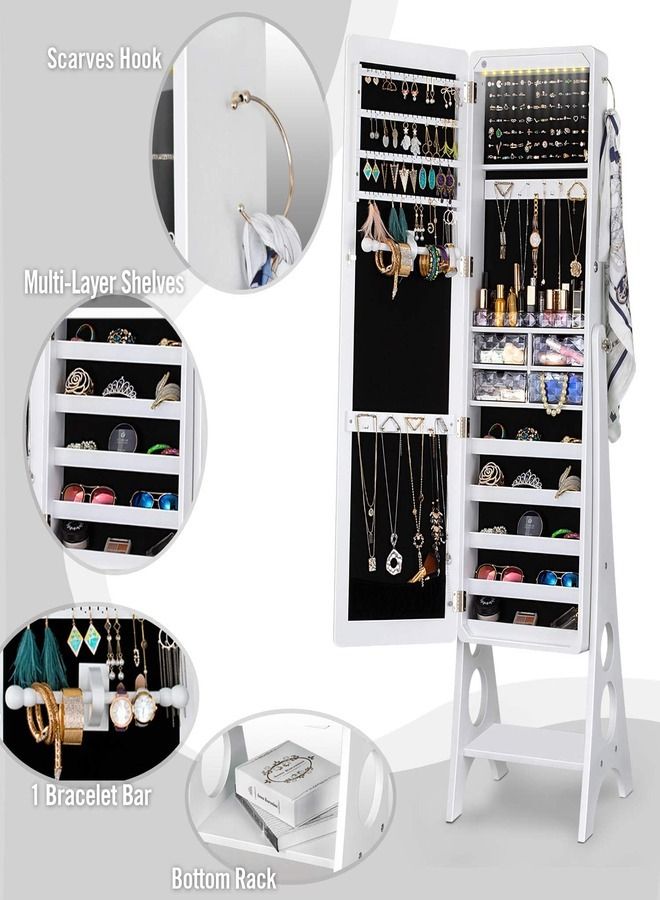 ZEESQUARE Luxury Lockable Jewellery Cabinet Armoire – Full Length Mirror with Real Glass, Soft Black Flannel Lining, Private Key Lock, and Spacious Storage for Earrings, Necklaces, and Rings  - Image 2