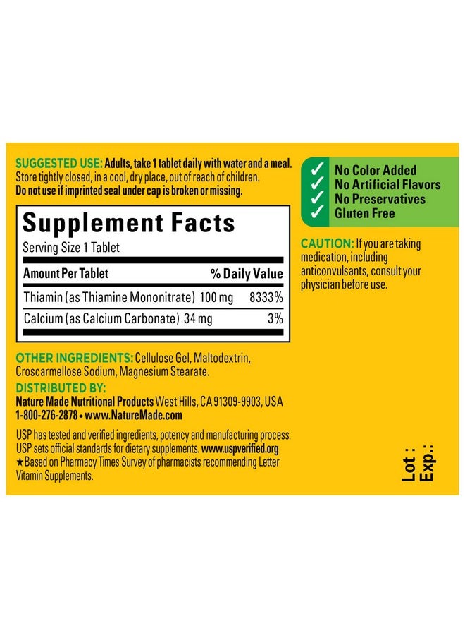Nature Made Vitamin B1 100 Mg Tablets 100 Count For Metabolic Health  - Image 3