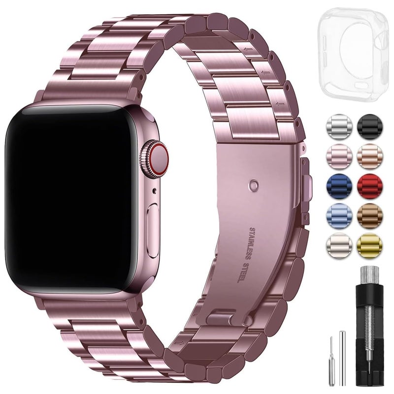 Fullmosa Compatible Apple Watch Bands 41mm 40mm 38mm 49mm 46mm 45mm 44mm 42mm, Metal iWatch Band with Case for Apple Watch Ultra Series 10 9 8 7 6 5 4 3 2 1 SE, 38mm 40mm 41mm Rose Pink - Image 2