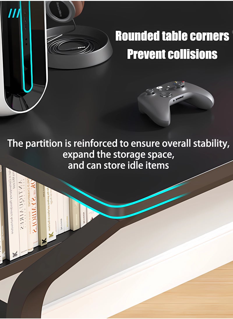 WAMIT - Gaming Desk, Computer Table C-Shaped Table Legs Simple Game Table, Office Desk Home Desk Student Writing Study Table, Black (140*60CM) - Image 1