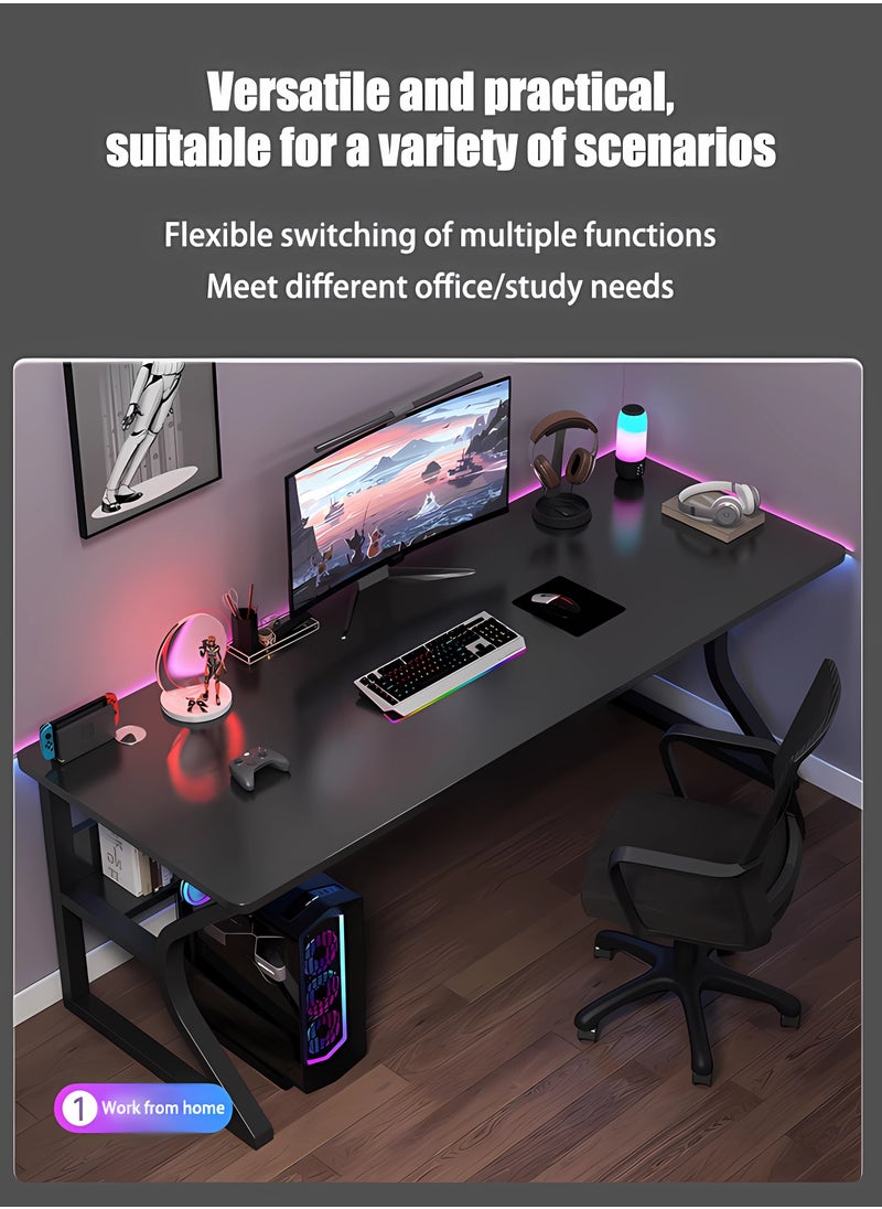WAMIT - Gaming Desk, Computer Table C-Shaped Table Legs Simple Game Table, Office Desk Home Desk Student Writing Study Table, Black (140*60CM) - Image 1