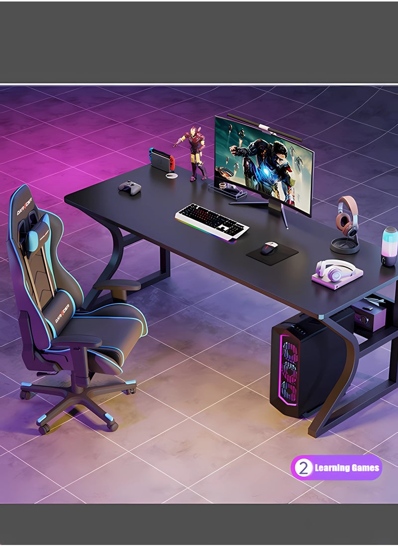 WAMIT - Gaming Desk, Computer Table C-Shaped Table Legs Simple Game Table, Office Desk Home Desk Student Writing Study Table, Black (140*60CM) - Image 1
