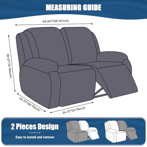 TAOCOCO Recliner Loveseat Slipcover, 2 Pieces Polyester Fabric Stretch Sofa Covers for 2 Seat Reclining Couch, Soft Washable Furniture Protector with Pockets (2 Seat, Dark Gray) - Image 4