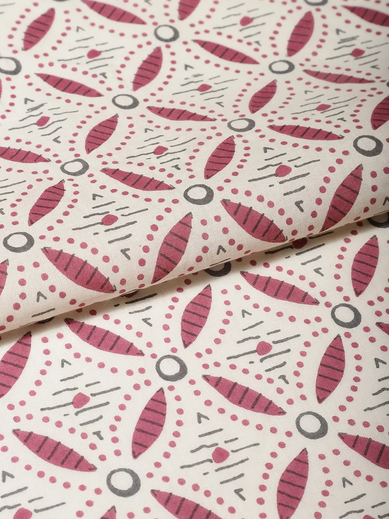 أيه كيه إس Geometric Mandala Petal Print Fabric - White - One Meter