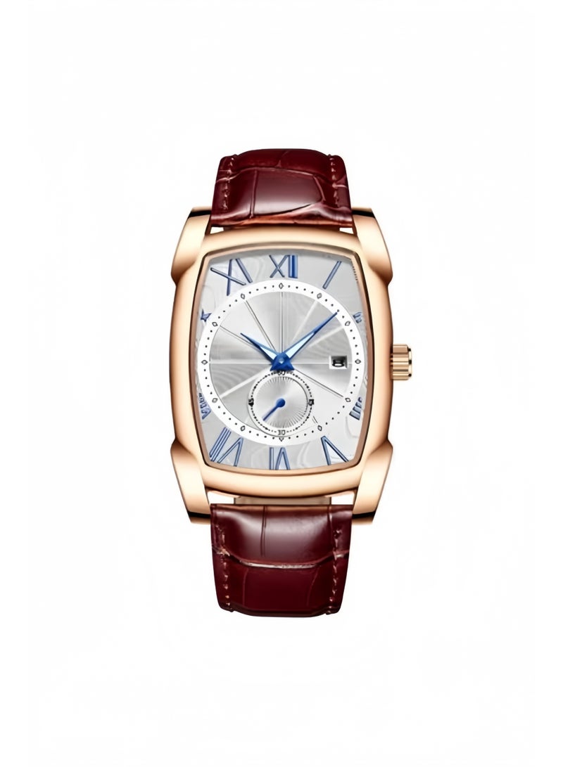 HALAMODO Men's Square Watch Roman Numeral Analog Quartz Wristwatch Vintage Leather Cuff Watch Luminous Pointer Scale Dial Brown Leather Strap Classic Business Casual Wrist Watch - Image 2