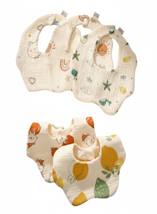 MINI MAVIN Baby Bibs 6 Layer 100% Organic Cotton| Waterproof, Muslin Cloth Apron for Newborns & Toddlers, Soft Washable Feeding Napkin, Neck Bibs for Boys & Girls (Muslin_Set_of_5) - Image 1