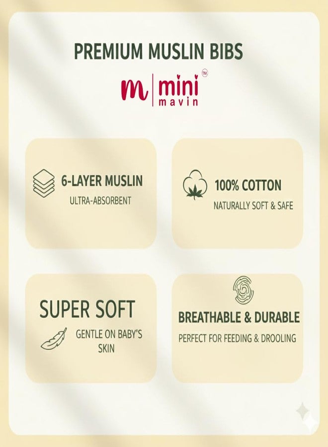 MINI MAVIN Baby Bibs 6 Layer 100% Organic Cotton| Waterproof, Muslin Cloth Apron for Newborns & Toddlers, Soft Washable Feeding Napkin, Neck Bibs for Boys & Girls (Muslin_Set_of_5) - Image 3