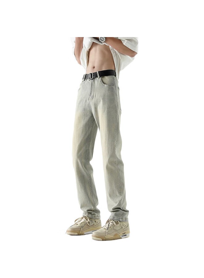 Homlean American-Style Jeans For Men, Autumn And Winter, Niche High Street Straight-Leg Slim Fit Heightening Trousers, 22K6294-1, Mud Yellow, 3Xl - Image 3