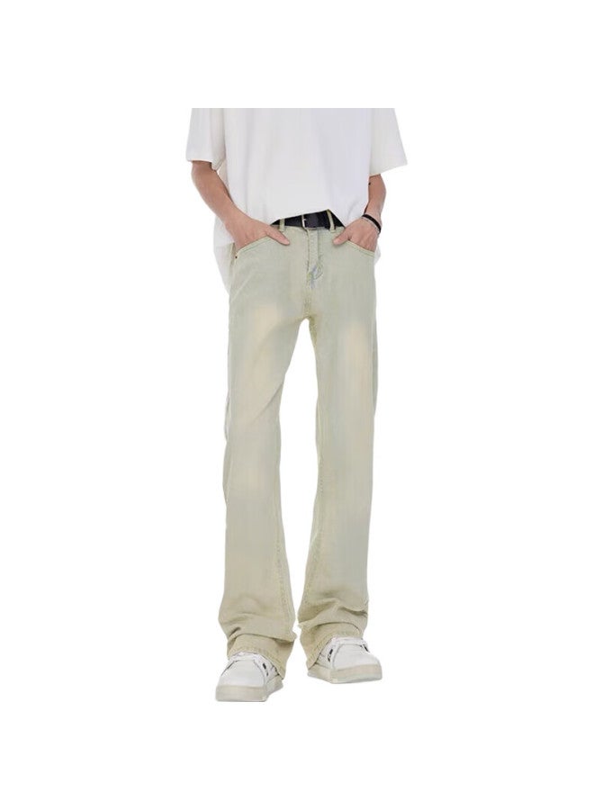 Homlean American-Style Jeans For Men, Autumn And Winter, Niche High Street Straight-Leg Slim Fit Heightening Trousers, 22K6294-1, Mud Yellow, 3Xl - Image 2