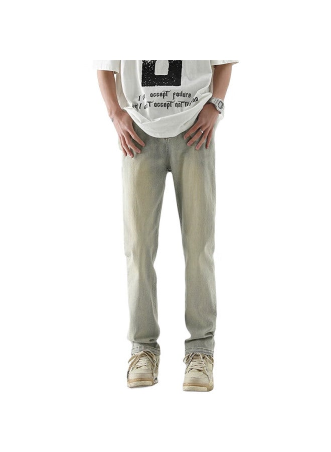 Homlean American-Style Jeans For Men, Autumn And Winter, Niche High Street Straight-Leg Slim Fit Heightening Trousers, 22K6294-1, Mud Yellow, 3Xl - Image 1