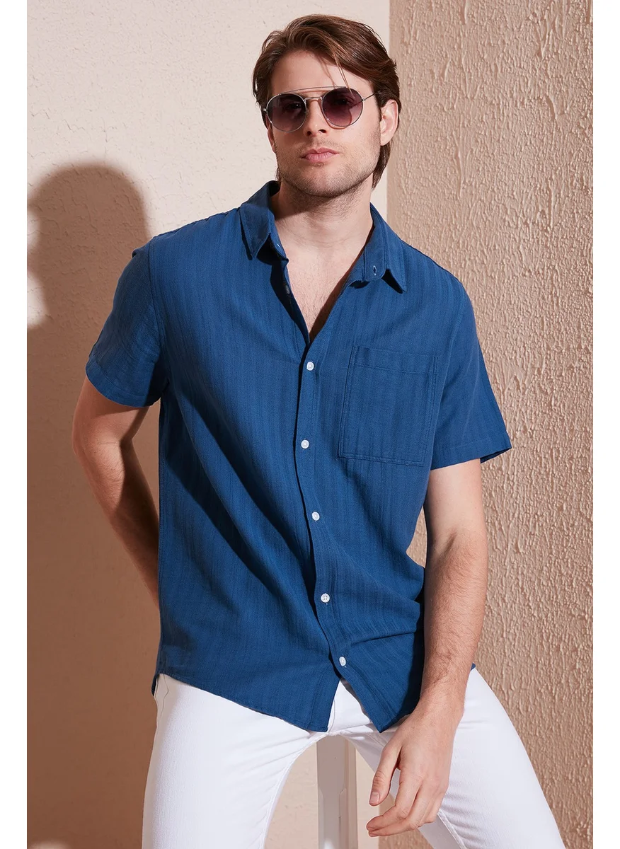 بوراتي Cotton Regular Fit Single Pocket Short Sleeve Shirt Men's Shirt CF25S128230