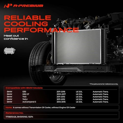 A-Premium APremium Engine Coolant Radiator Assembly Compatible with BMW 535i 20112016 535i GT 20102017 740i 740Li 20112012 ActiveHybrid 5 20122016 Automatic Transmission Replace BM3010163 - Image 3