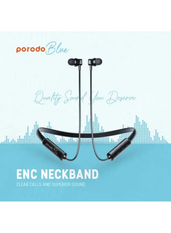 Porodo Blue ENC Wireless Neckband In-Ear Earphones Bluetooth 5.3, 28H Playtime, Deep Bass, 200mAh Battery - Image 3