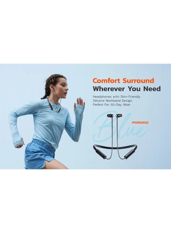 Porodo Blue ENC Wireless Neckband In-Ear Earphones Bluetooth 5.3, 28H Playtime, Deep Bass, 200mAh Battery - Image 4