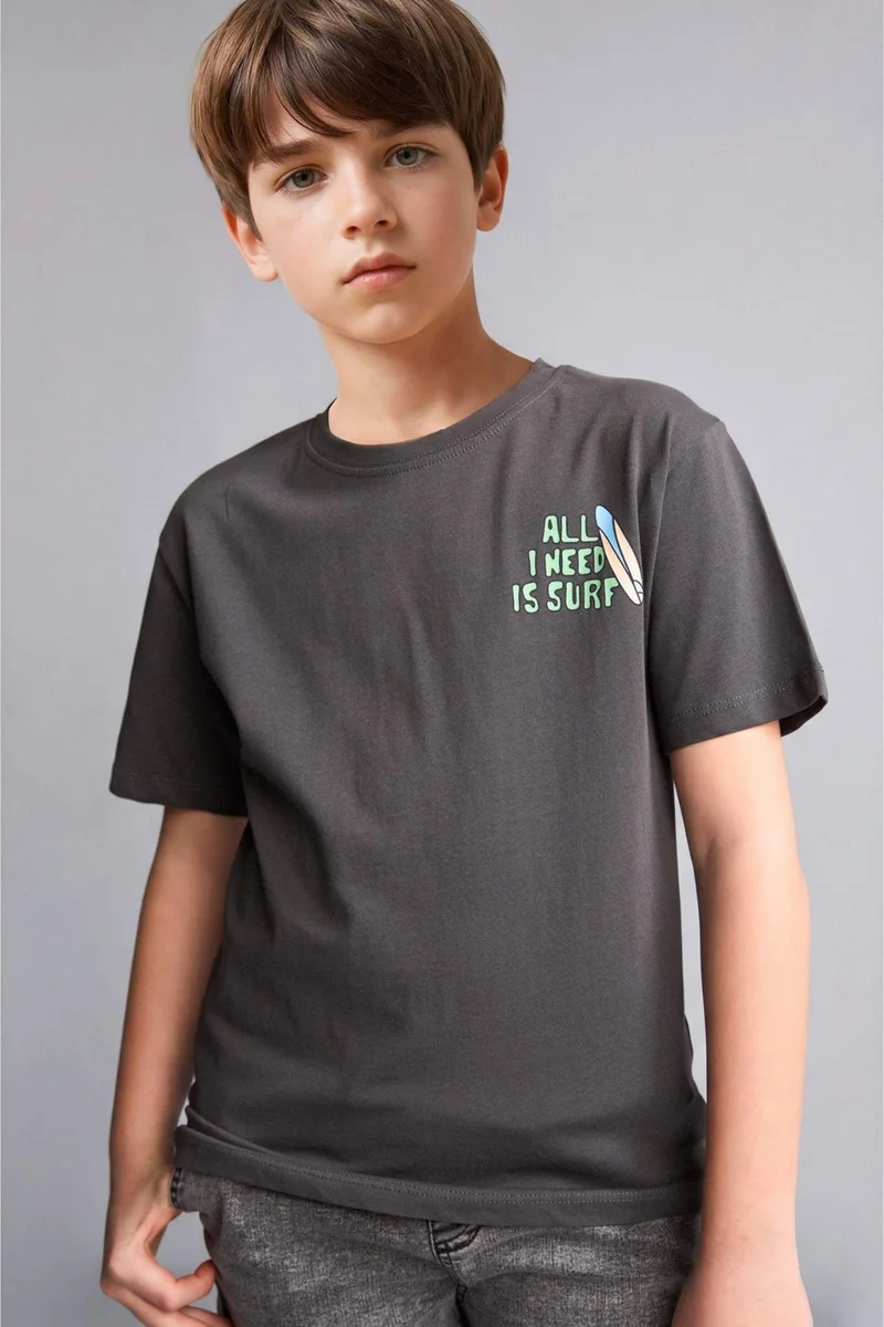ديفاكتو Boy New Regular Fit Crew Neck Printed T-Shirt