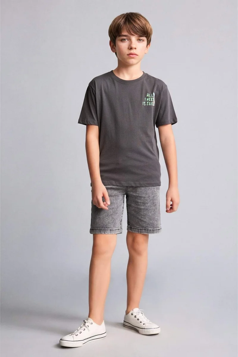 ديفاكتو Boy New Regular Fit Crew Neck Printed T-Shirt