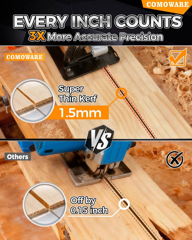 COMOWARE 7-1/4“ Circular Saw Blade 10pcs, 24T ATB Circular Saw Blade, 5/8" Arbor, Laser-Cut Ultra-Thin Kerf, Anti-Vibration, Teflon Anti-Stick, Miter Saws Blades for Hardwood and Precision Cutting - Image 4