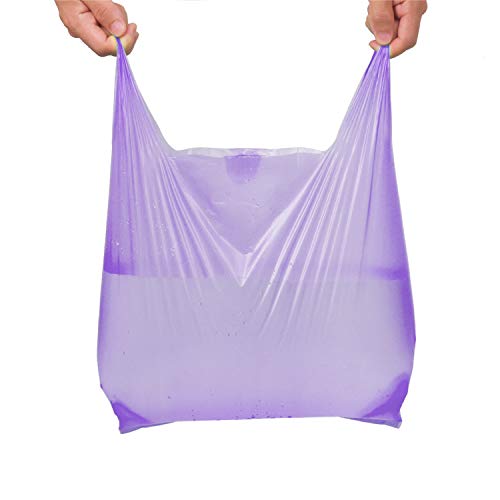 LazyMe T-Shirt Carry-Out Bags Plastic Grocery Bags with Handles Shopping Bags in Bulk Restaurant Bags, Standard Supermarket Size,12 x 20 inch (Purple 100 Pcs) - Image 4