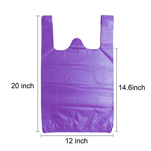 LazyMe T-Shirt Carry-Out Bags Plastic Grocery Bags with Handles Shopping Bags in Bulk Restaurant Bags, Standard Supermarket Size,12 x 20 inch (Purple 100 Pcs) - Image 2