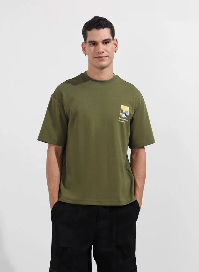 The Indian Garage Co Men Relaxed Fit Graphic Printed Crew Neck Half Sleeves T-Shirt