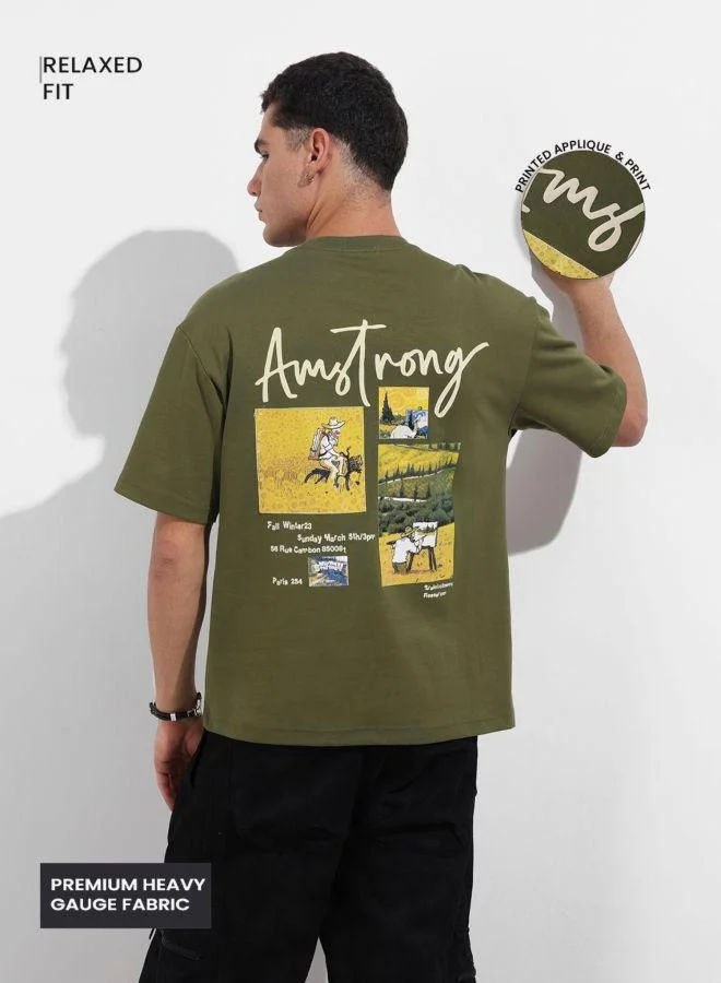 The Indian Garage Co Men Relaxed Fit Graphic Printed Crew Neck Half Sleeves T-Shirt